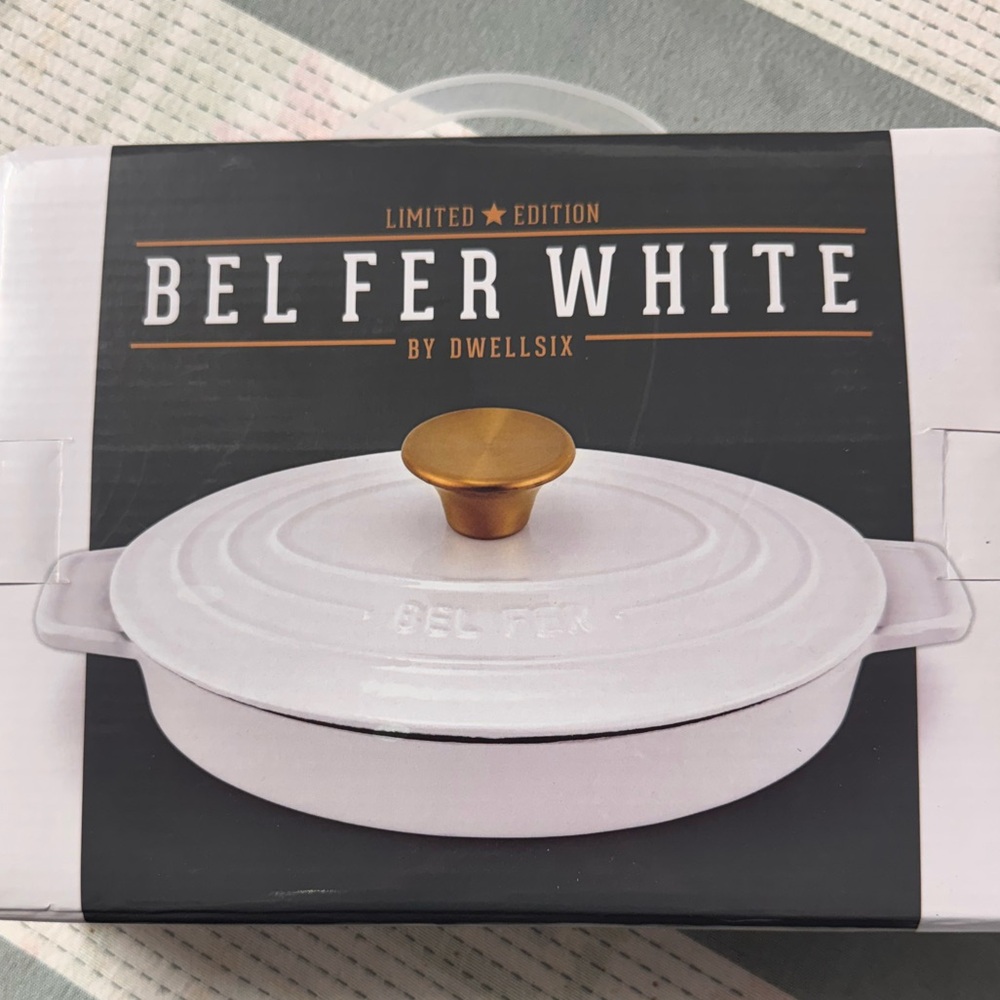 Bel Fer Dwellsix 9” Enameled Cast Iron Au Gratin Pan – White, NIB
